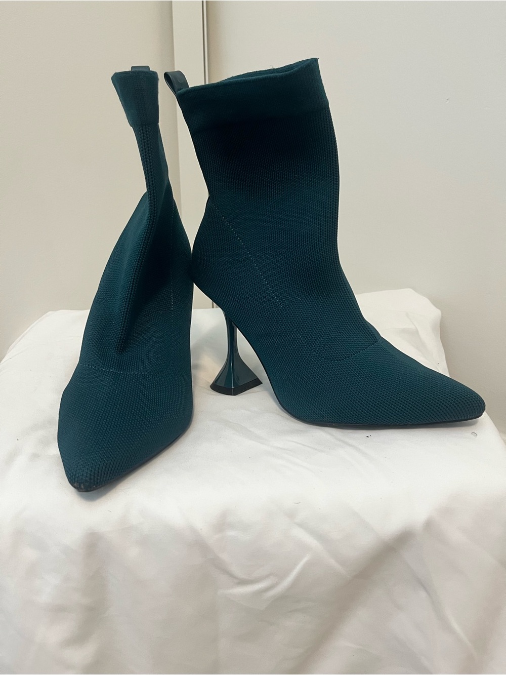 Women's Teal Knit Pointed Toe Sock Booties